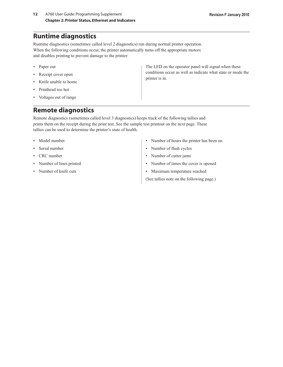 Runtime diagnostics, Remote diagnostics | CognitiveTPG A760 User Manual | Page 12 / 154