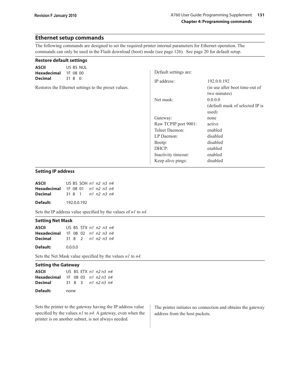 Ethernet setup commands | CognitiveTPG A760 User Manual | Page 131 / 154
