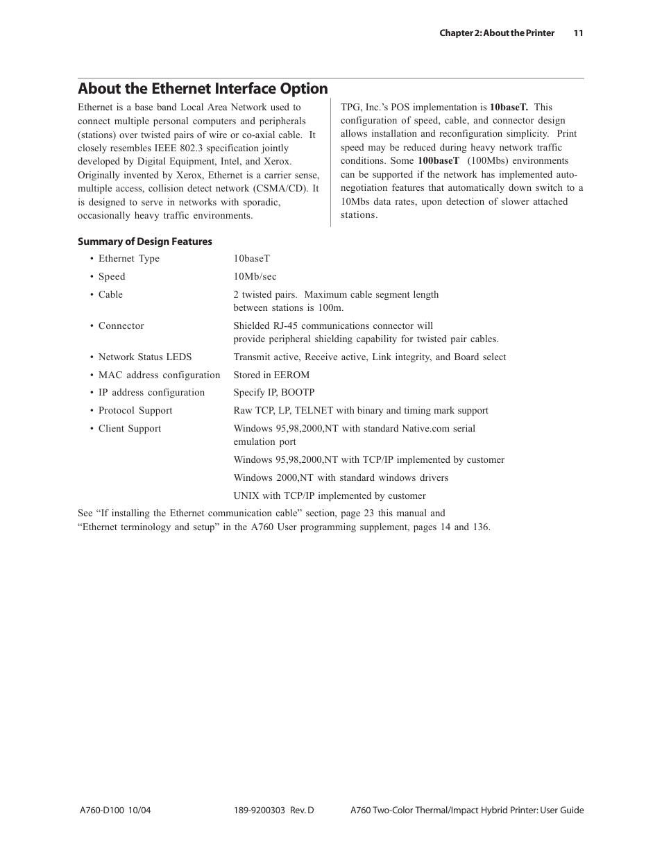About the ethernet interface option | CognitiveTPG A760 User Manual | Page 11 / 64
