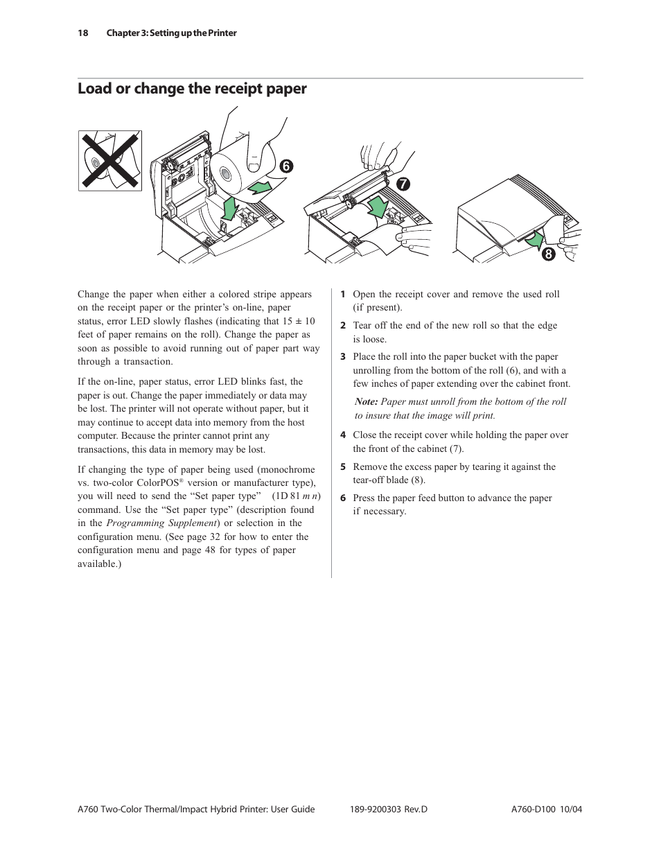 Load or change the receipt paper | CognitiveTPG A760 User Manual | Page 18 / 64