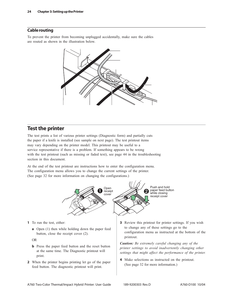 Test the printer, Cable routing | CognitiveTPG A760 User Manual | Page 24 / 64