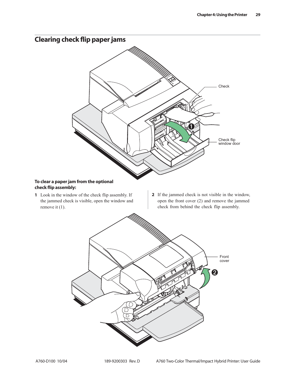 Clearing check flip paper jams | CognitiveTPG A760 User Manual | Page 29 / 64