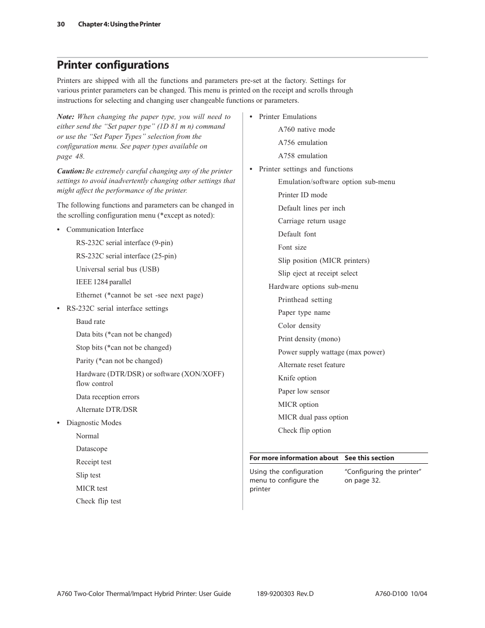 Printer configurations | CognitiveTPG A760 User Manual | Page 30 / 64