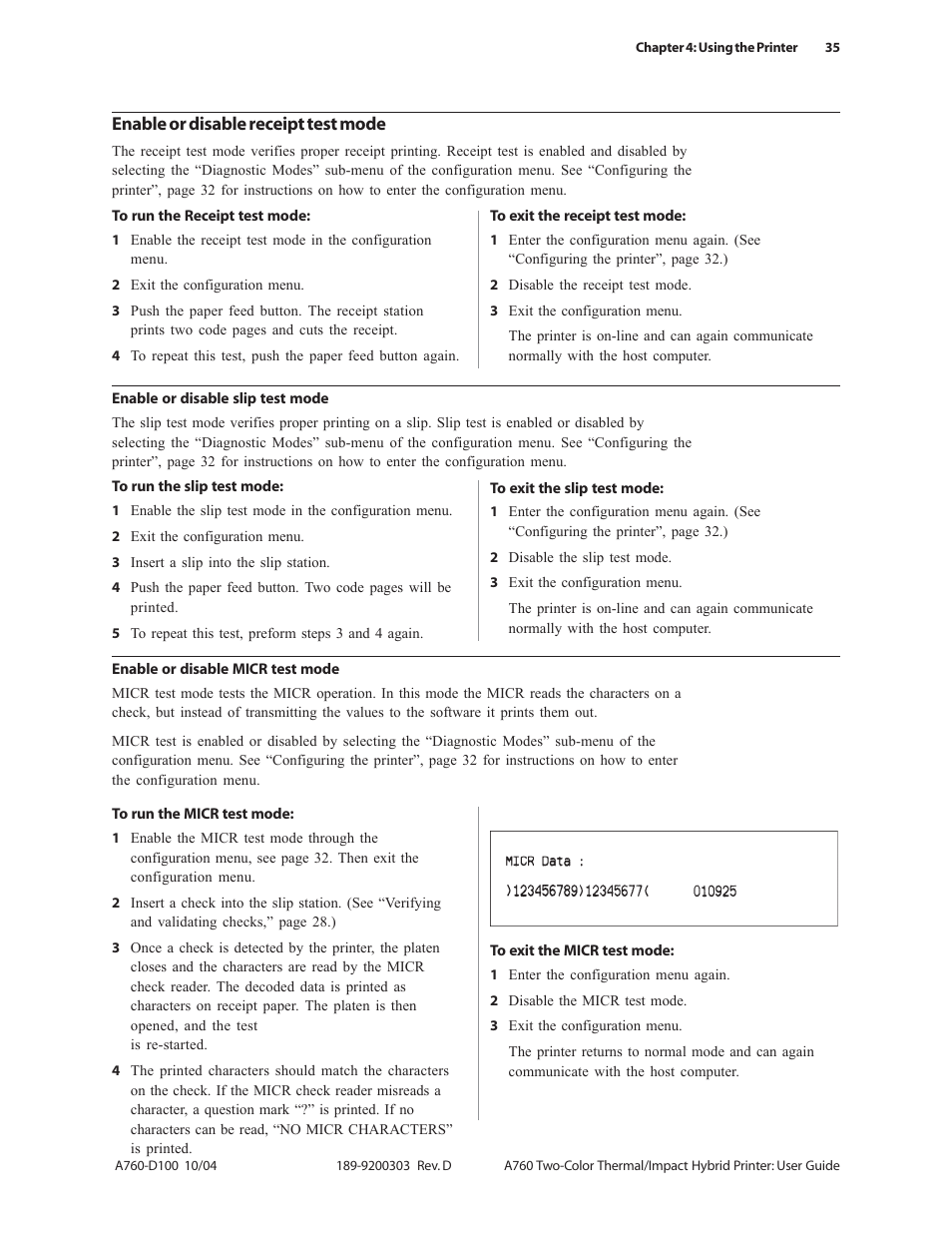 Enable or disable receipt test mode | CognitiveTPG A760 User Manual | Page 35 / 64
