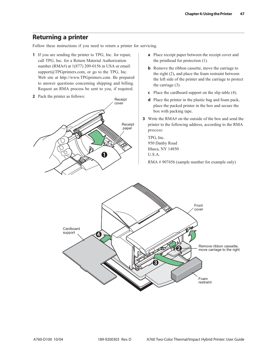 Returning a printer | CognitiveTPG A760 User Manual | Page 47 / 64