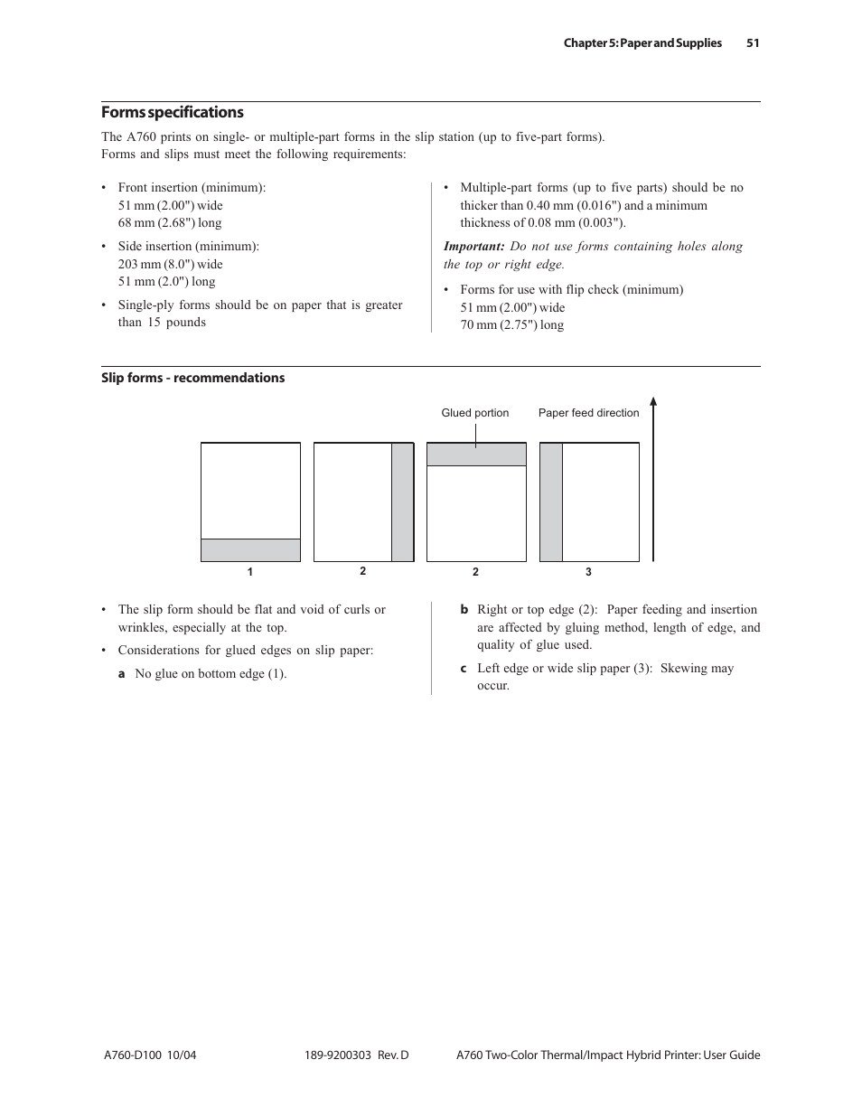 Forms specifications | CognitiveTPG A760 User Manual | Page 51 / 64