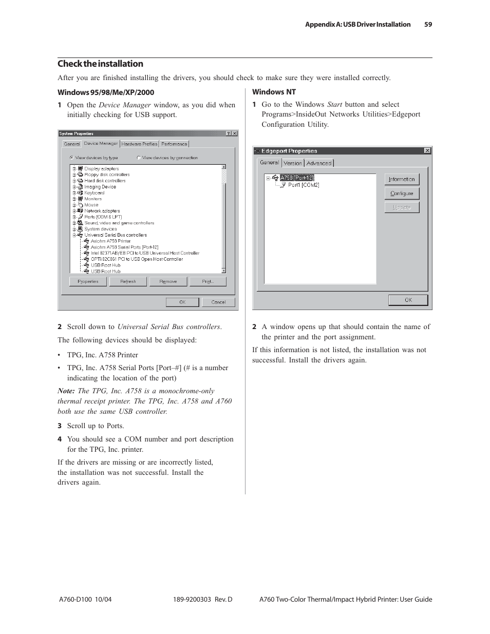 Check the installation | CognitiveTPG A760 User Manual | Page 59 / 64