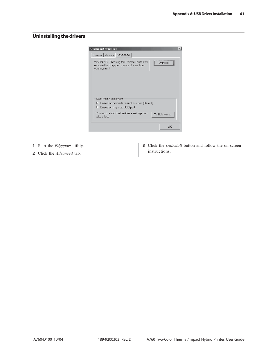 Uninstalling the drivers | CognitiveTPG A760 User Manual | Page 61 / 64