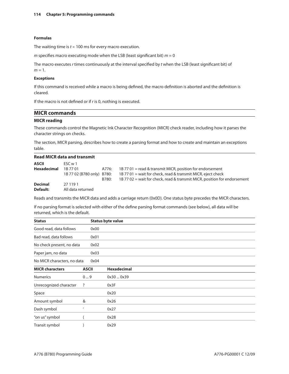 Micr commands | CognitiveTPG B780 User Manual | Page 126 / 192