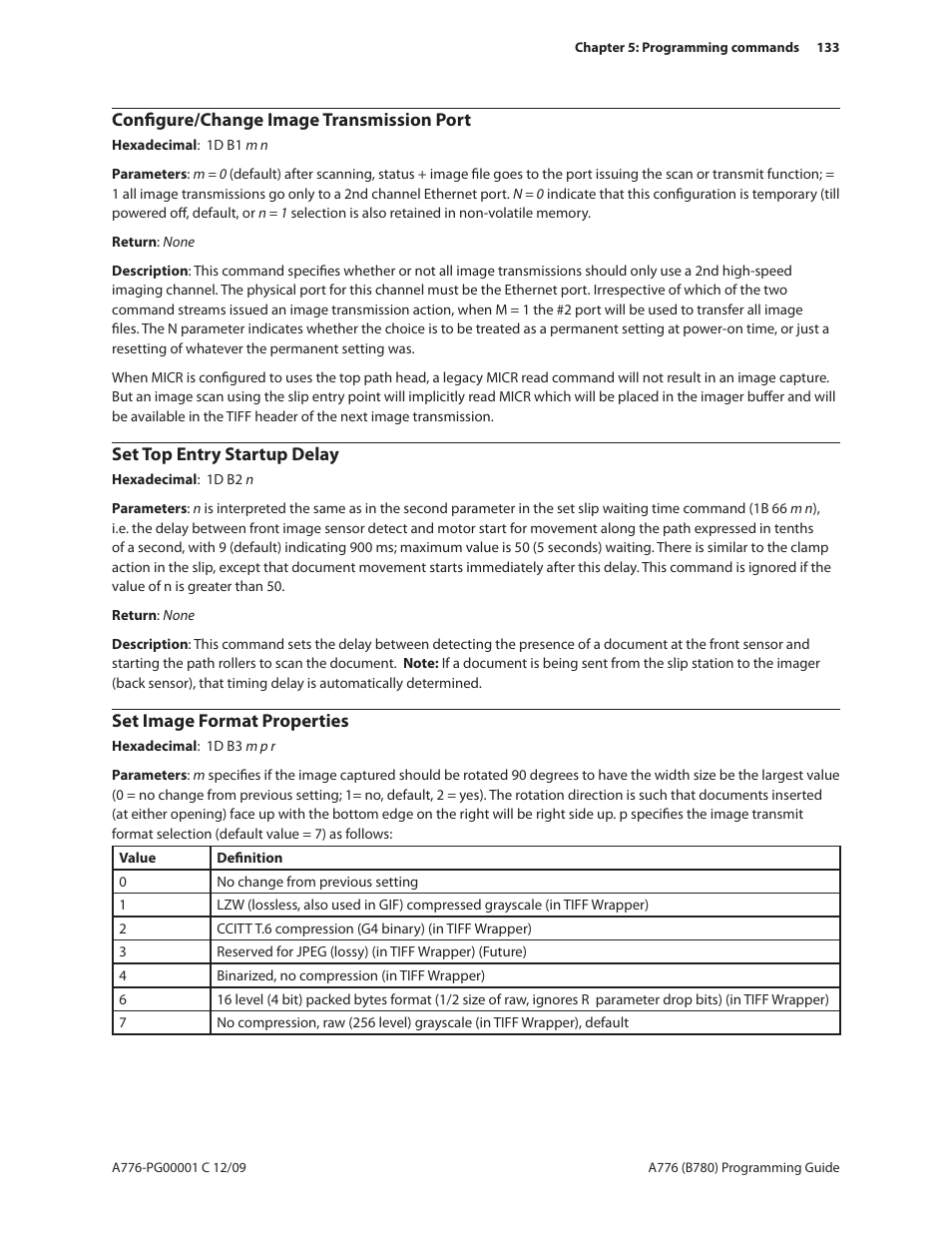Configure/change image transmission port, Set top entry startup delay, Set image format properties | CognitiveTPG B780 User Manual | Page 145 / 192