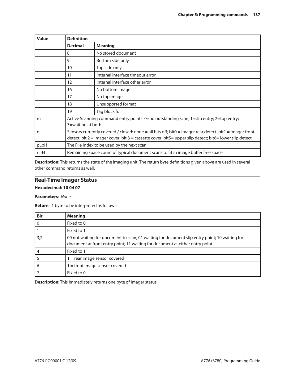 Real-time imager status | CognitiveTPG B780 User Manual | Page 149 / 192