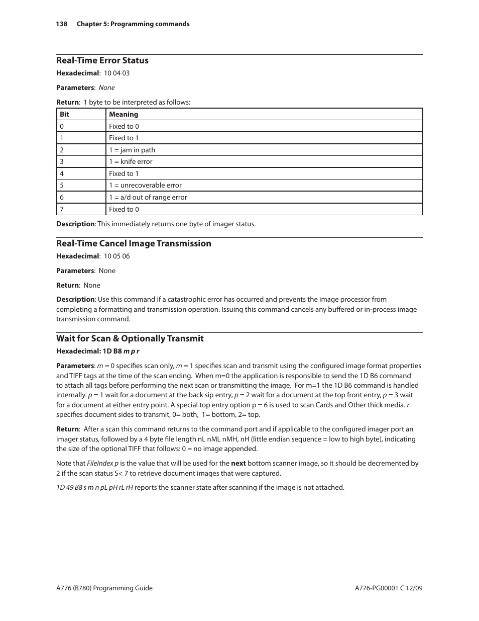 Real-time error status, Real-time cancel image transmission, Wait for scan & optionally transmit | CognitiveTPG B780 User Manual | Page 150 / 192