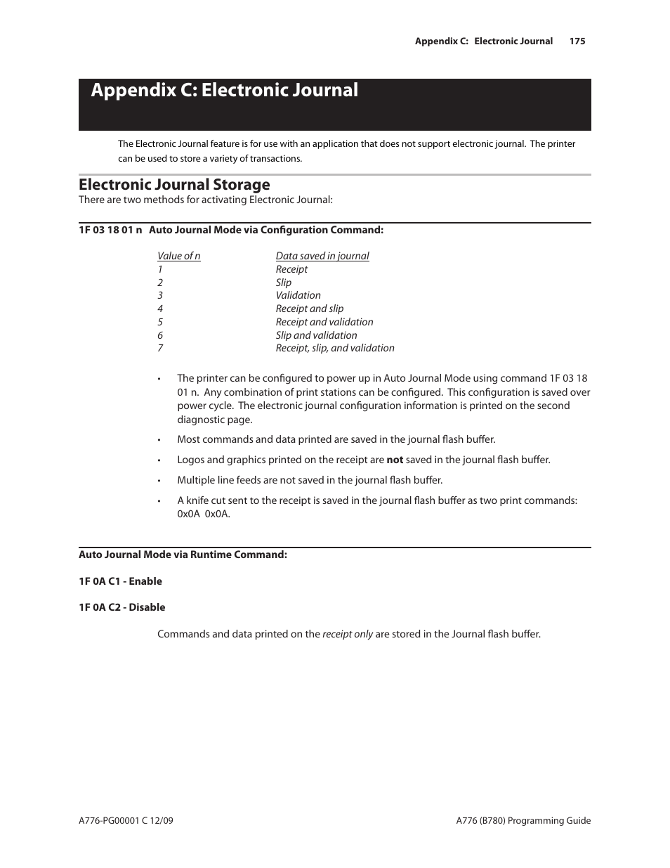 Appendix c: electronic journal, Electronic journal storage | CognitiveTPG B780 User Manual | Page 187 / 192