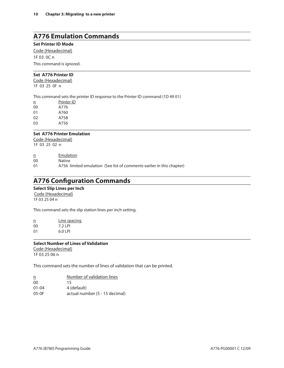A776 emulation commands, A776 configuration commands | CognitiveTPG B780 User Manual | Page 22 / 192