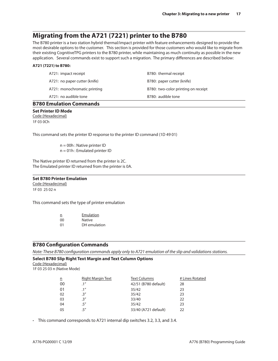 B780 emulation commands, B780 configuration commands | CognitiveTPG B780 User Manual | Page 29 / 192