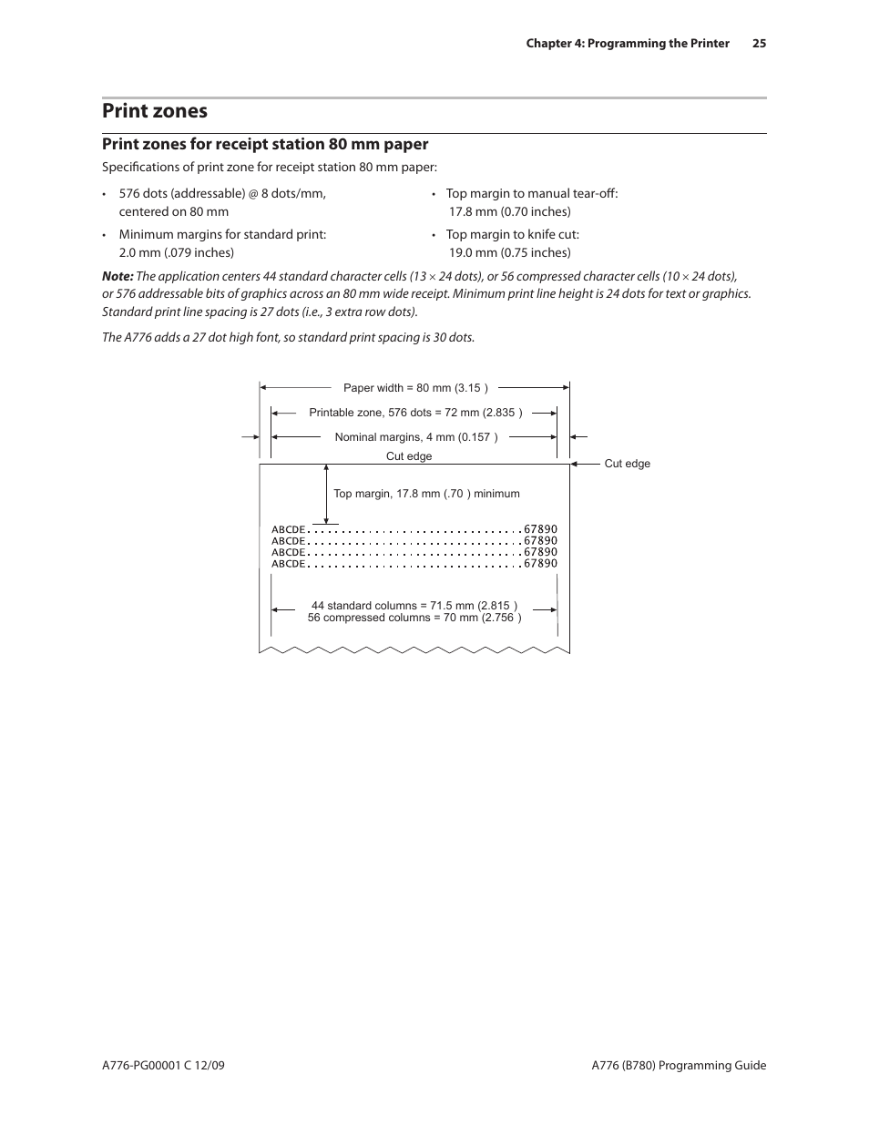 Print zones, Print zones for receipt station 80 mm paper | CognitiveTPG B780 User Manual | Page 37 / 192