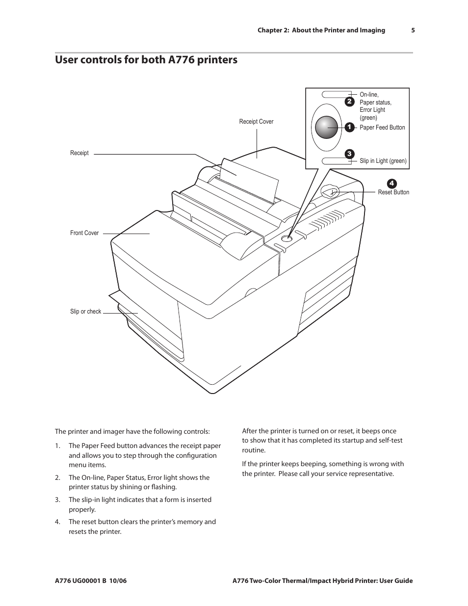 User controls for both a776 printers | CognitiveTPG A776 User Manual | Page 10 / 52