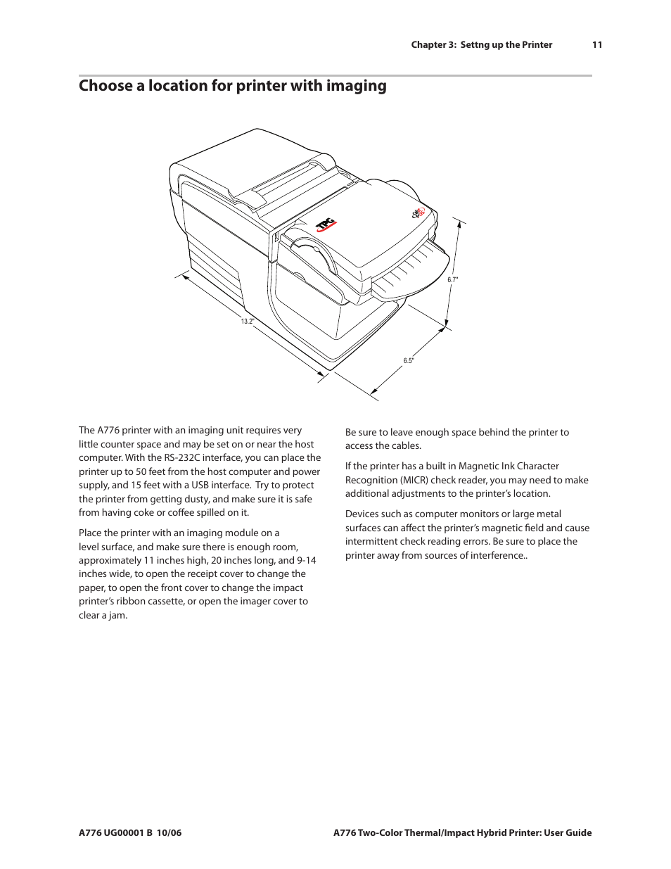 Choose a location for printer with imaging | CognitiveTPG A776 User Manual | Page 16 / 52