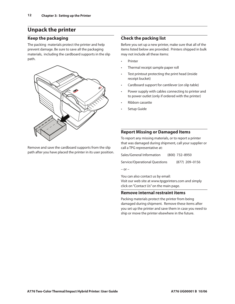 Unpack the printer | CognitiveTPG A776 User Manual | Page 17 / 52