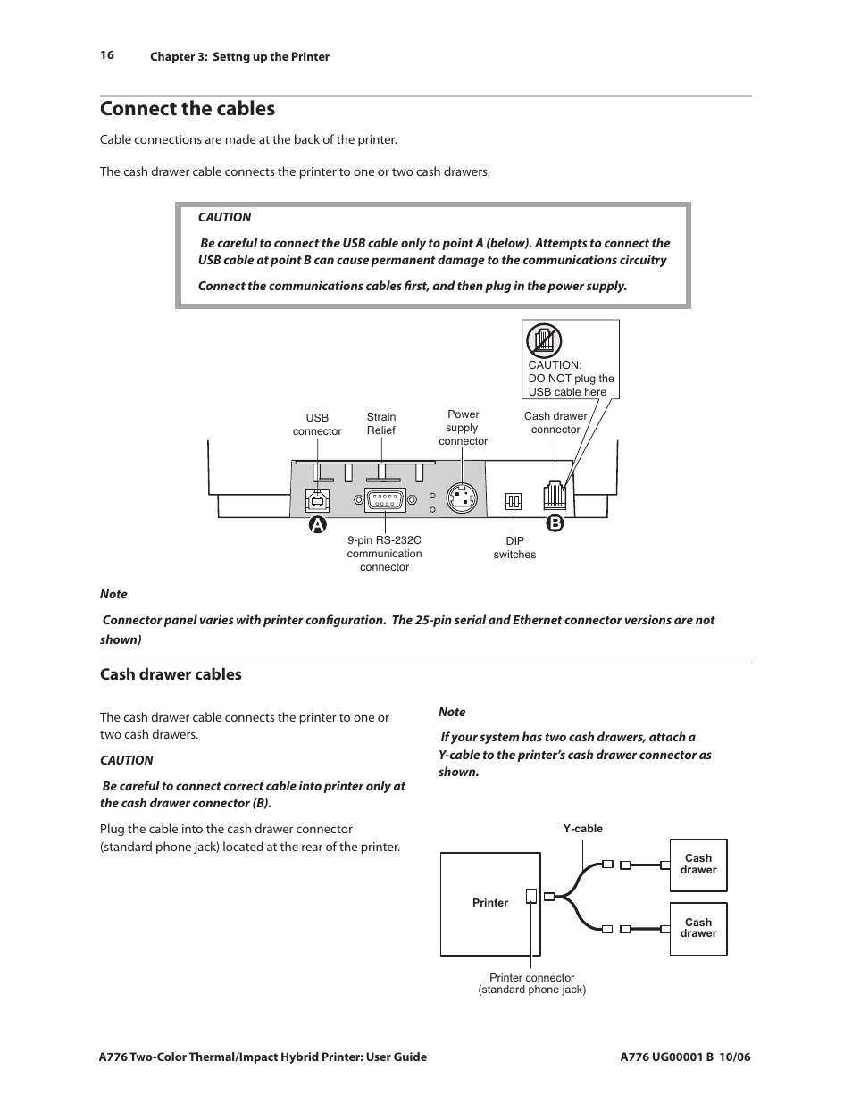 Connect the cables, Cash drawer cables | CognitiveTPG A776 User Manual | Page 21 / 52