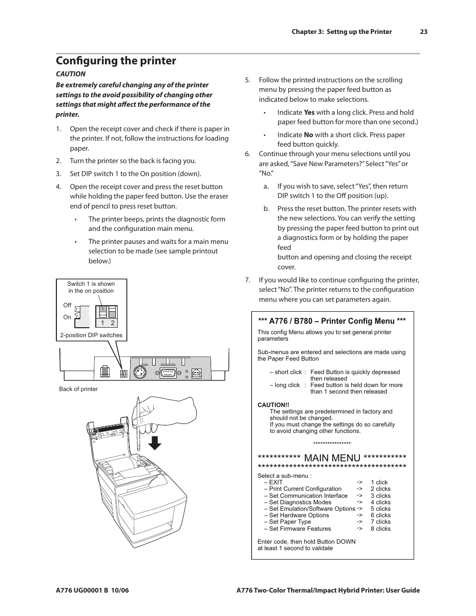 Configuring the printer, Main menu | CognitiveTPG A776 User Manual | Page 28 / 52