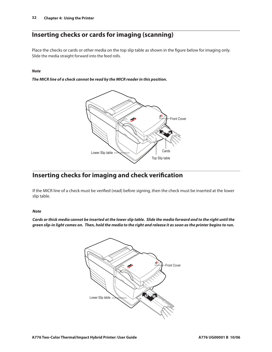 Inserting checks or cards for imaging (scanning) | CognitiveTPG A776 User Manual | Page 37 / 52