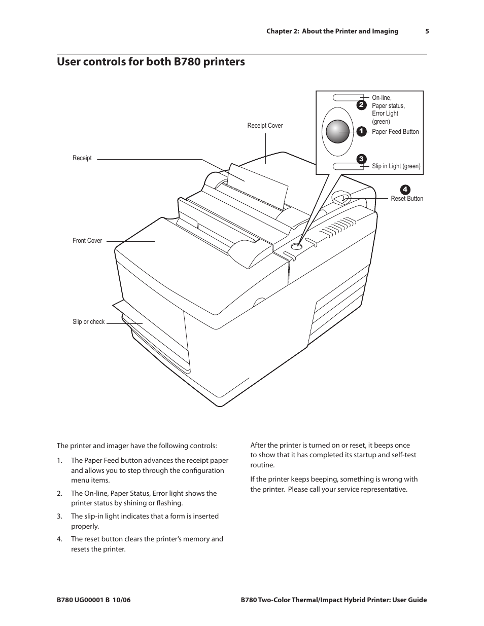 User controls for both b780 printers | CognitiveTPG B780 User Manual | Page 10 / 52