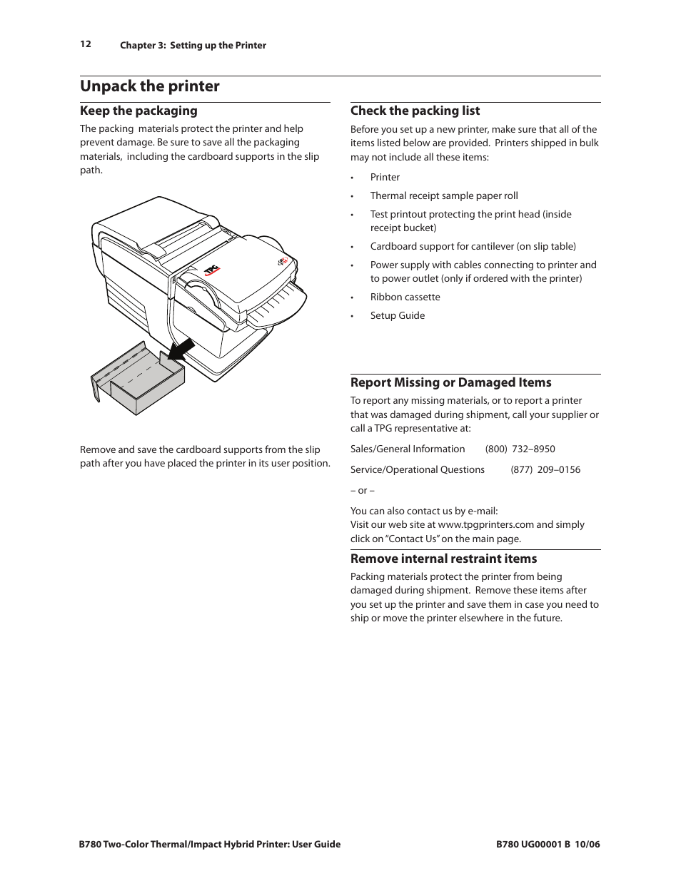 Unpack the printer | CognitiveTPG B780 User Manual | Page 17 / 52