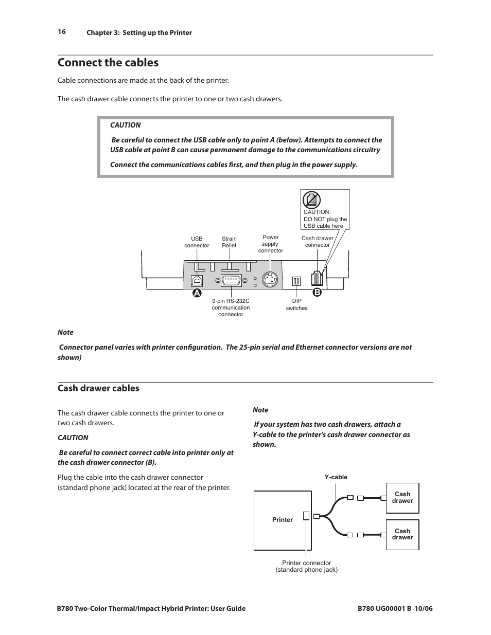 Connect the cables, Cash drawer cables | CognitiveTPG B780 User Manual | Page 21 / 52