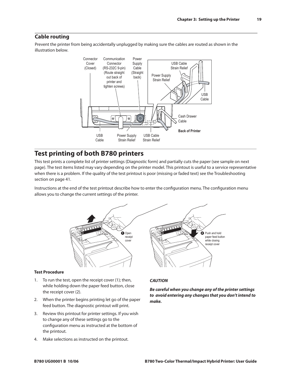 Test printing of both b780 printers, Cable routing | CognitiveTPG B780 User Manual | Page 24 / 52