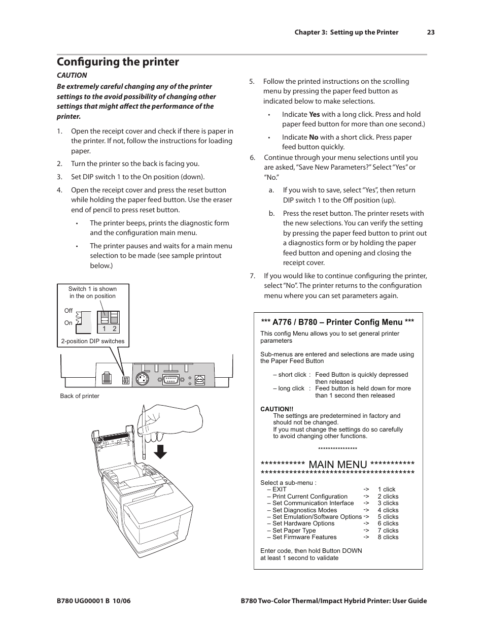 Configuring the printer, Main menu | CognitiveTPG B780 User Manual | Page 28 / 52