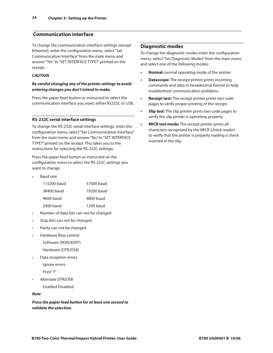 Communication interface, Diagnostic modes | CognitiveTPG B780 User Manual | Page 29 / 52