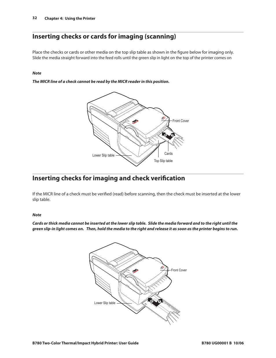 Inserting checks or cards for imaging (scanning) | CognitiveTPG B780 User Manual | Page 37 / 52