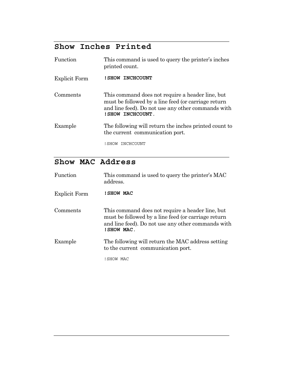 Show inches printed show mac address, Show inches, Show mac | Show inches printed, Show mac address | CognitiveTPG DLXi User Manual | Page 104 / 326