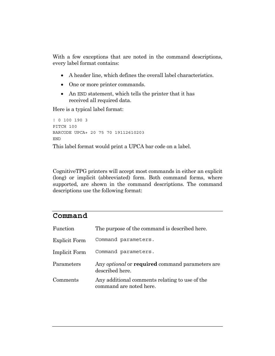 Label format organization, Command syntax, Label format organization command syntax | Command | CognitiveTPG DLXi User Manual | Page 12 / 326