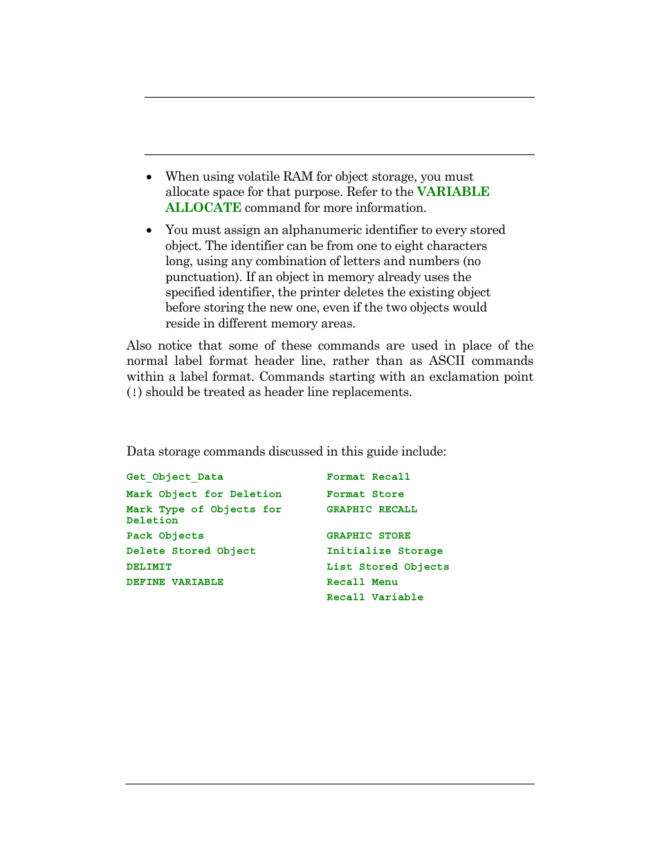 Data storage commands | CognitiveTPG DLXi User Manual | Page 130 / 326