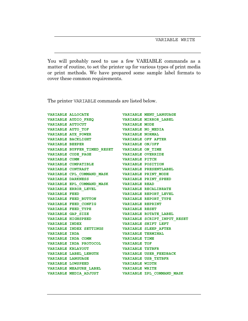 Variable command list | CognitiveTPG DLXi User Manual | Page 180 / 326