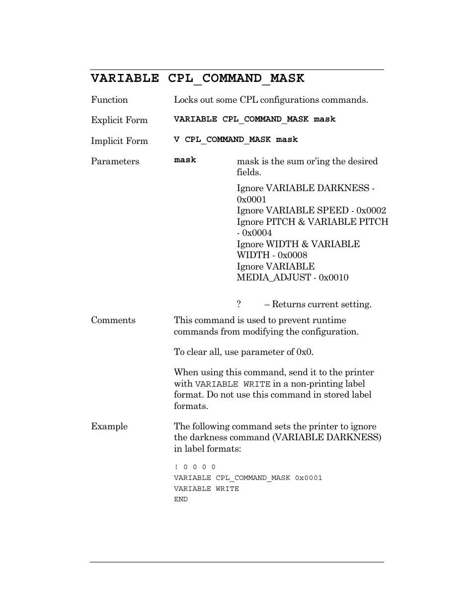 Variable cpl_command_mask | CognitiveTPG DLXi User Manual | Page 204 / 326