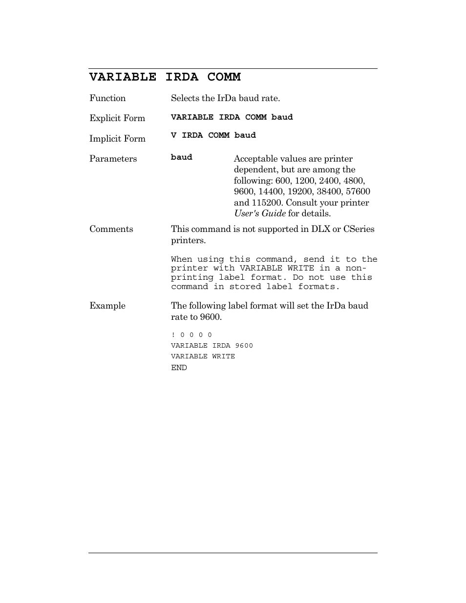 Variable irda comm | CognitiveTPG DLXi User Manual | Page 221 / 326