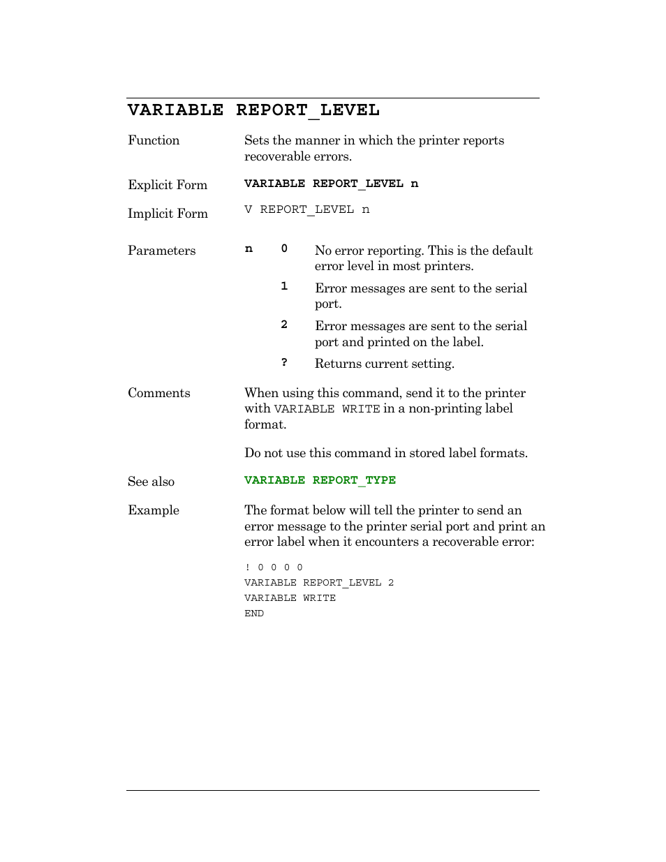 Variable report_level, Variable report_type | CognitiveTPG DLXi User Manual | Page 250 / 326