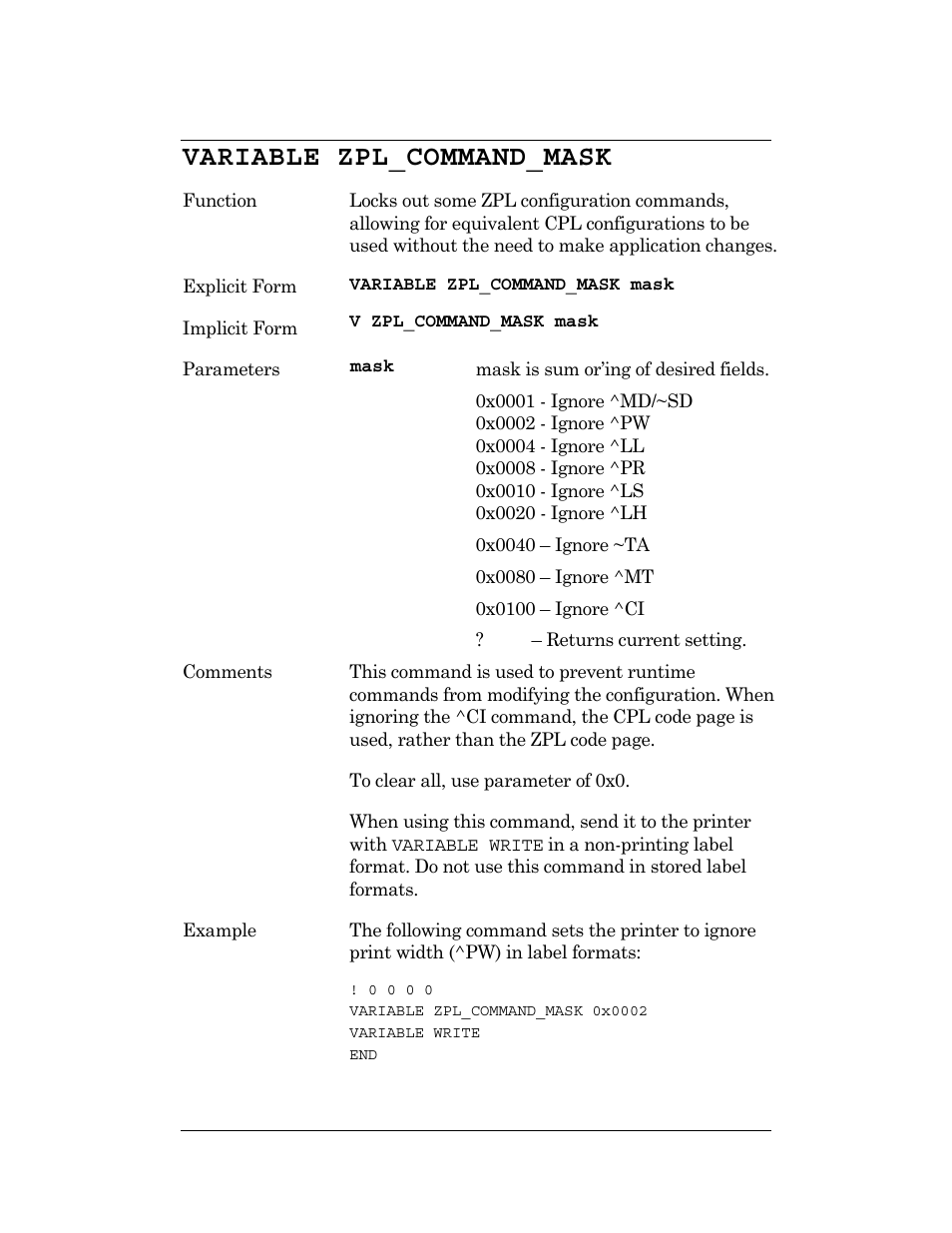 Variable zpl_command_mask | CognitiveTPG DLXi User Manual | Page 269 / 326