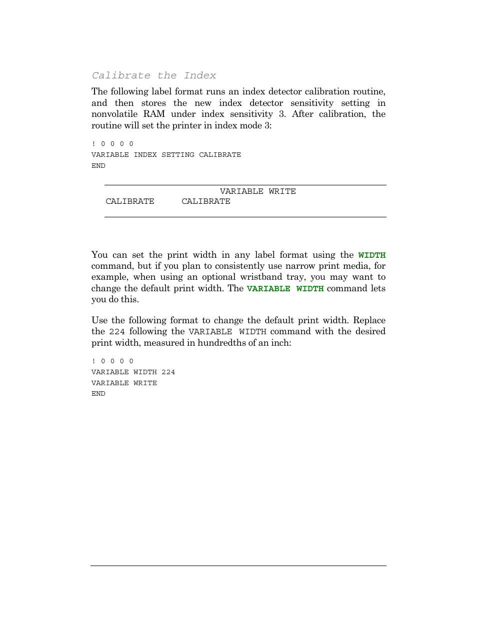 Calibrate the index, Setting print width | CognitiveTPG DLXi User Manual | Page 276 / 326