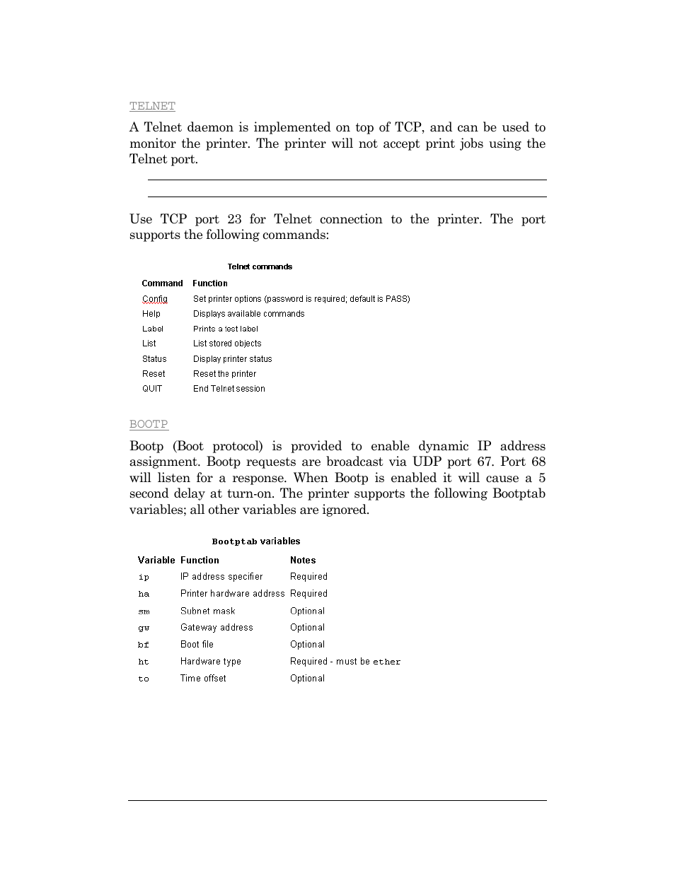 Telnet, Bootp, Telnet bootp | CognitiveTPG DLXi User Manual | Page 279 / 326