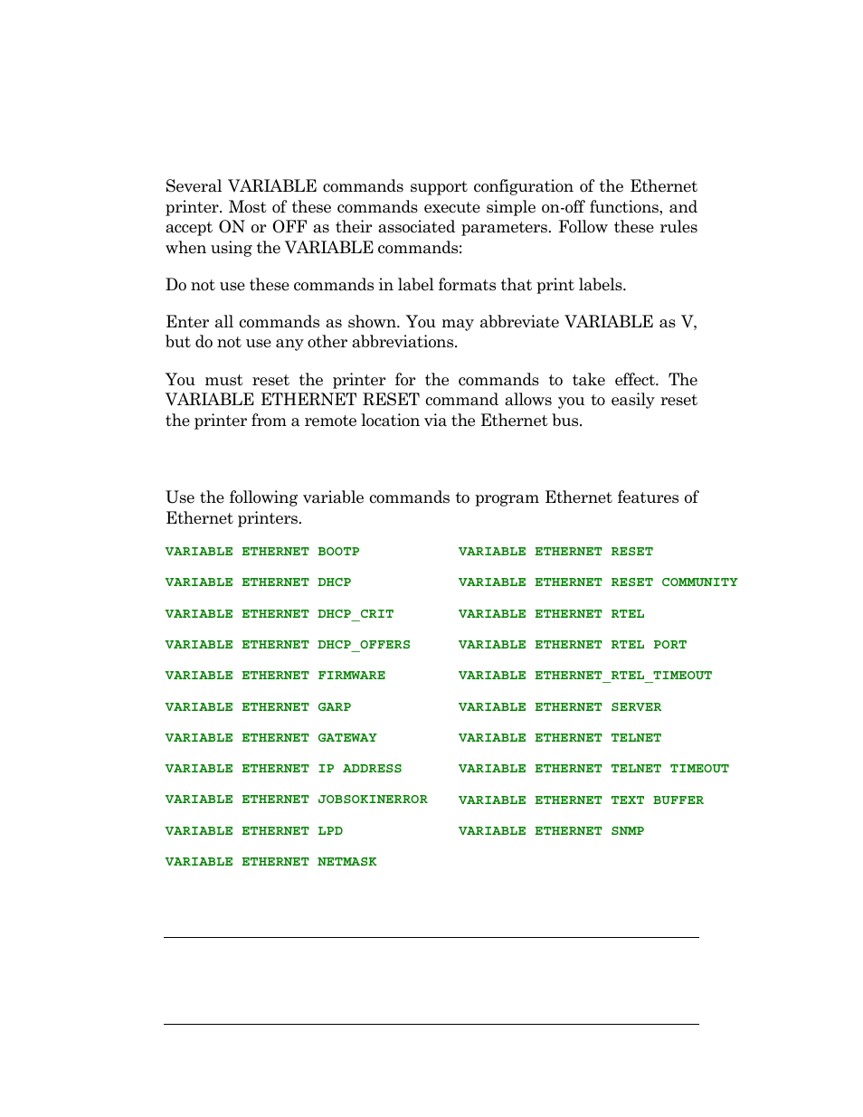 Variable commands for ethernet, Ethernet variable commands | CognitiveTPG DLXi User Manual | Page 285 / 326