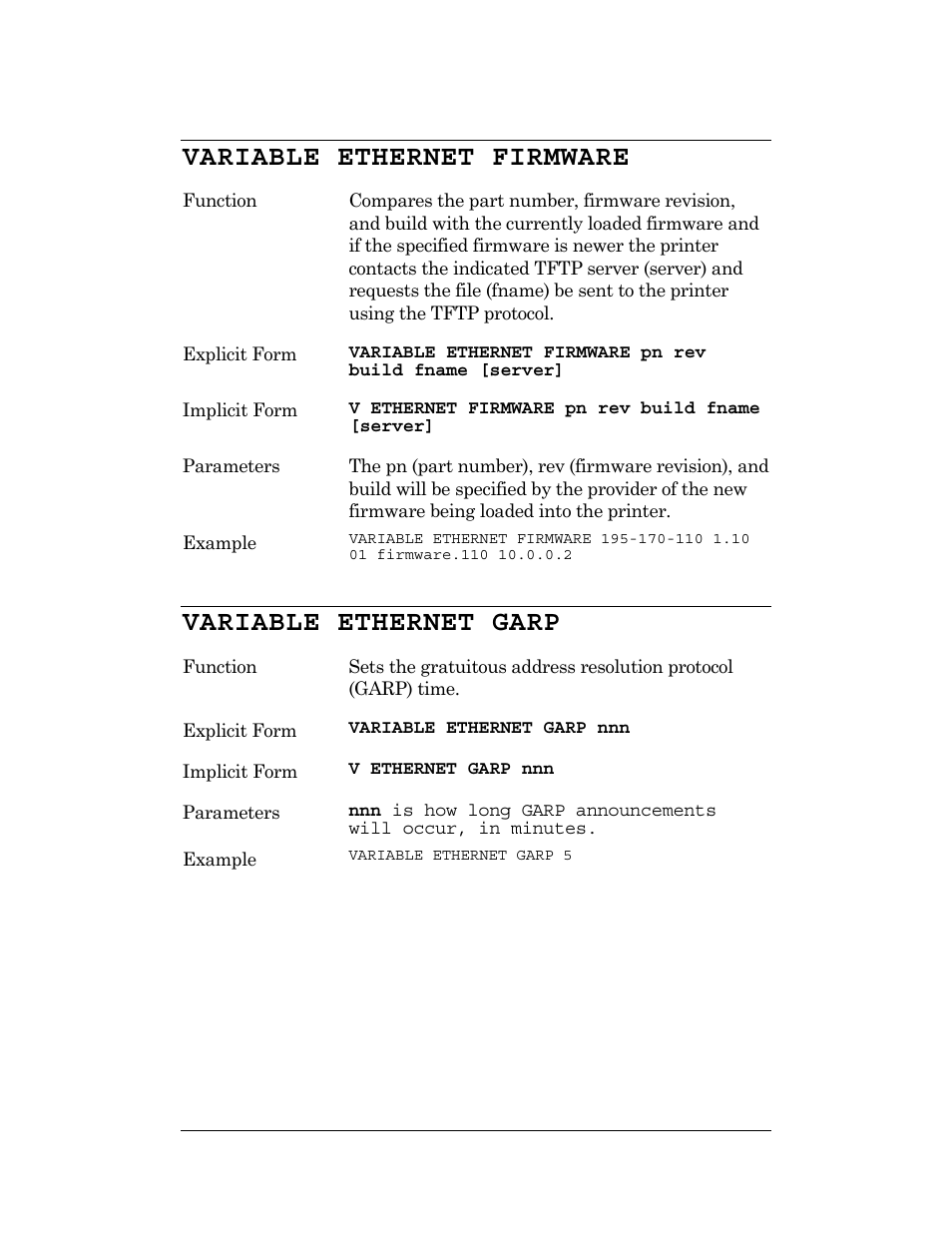Variable ethernet firmware variable ethernet garp, Variable ethernet garp, Variable ethernet firmware | CognitiveTPG DLXi User Manual | Page 289 / 326