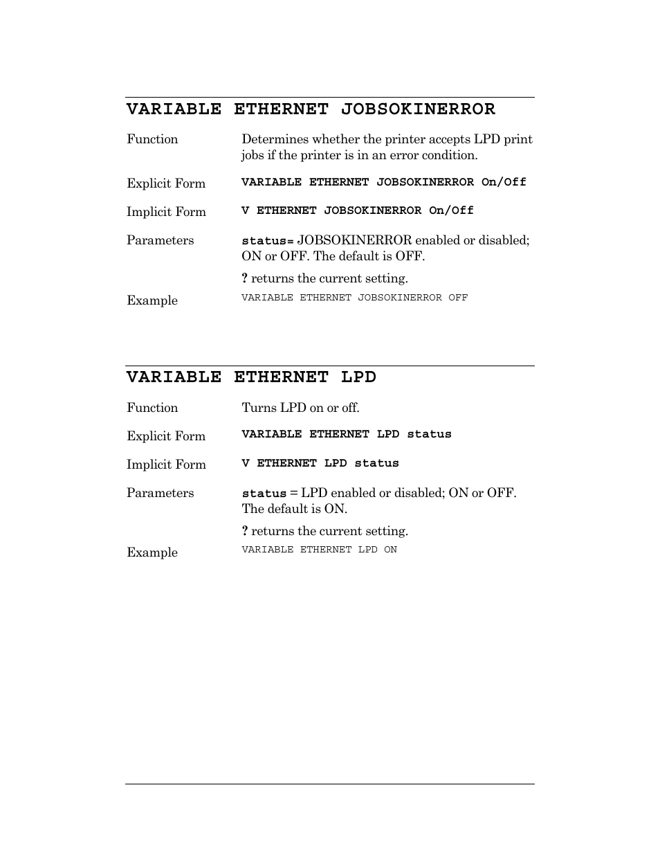 Variable ethernet jobsokinerror, Variable ethernet lpd | CognitiveTPG DLXi User Manual | Page 291 / 326