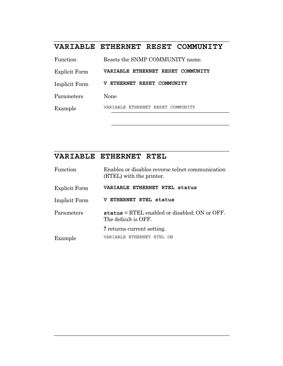 Variable ethernet reset community, Variable ethernet rtel | CognitiveTPG DLXi User Manual | Page 293 / 326