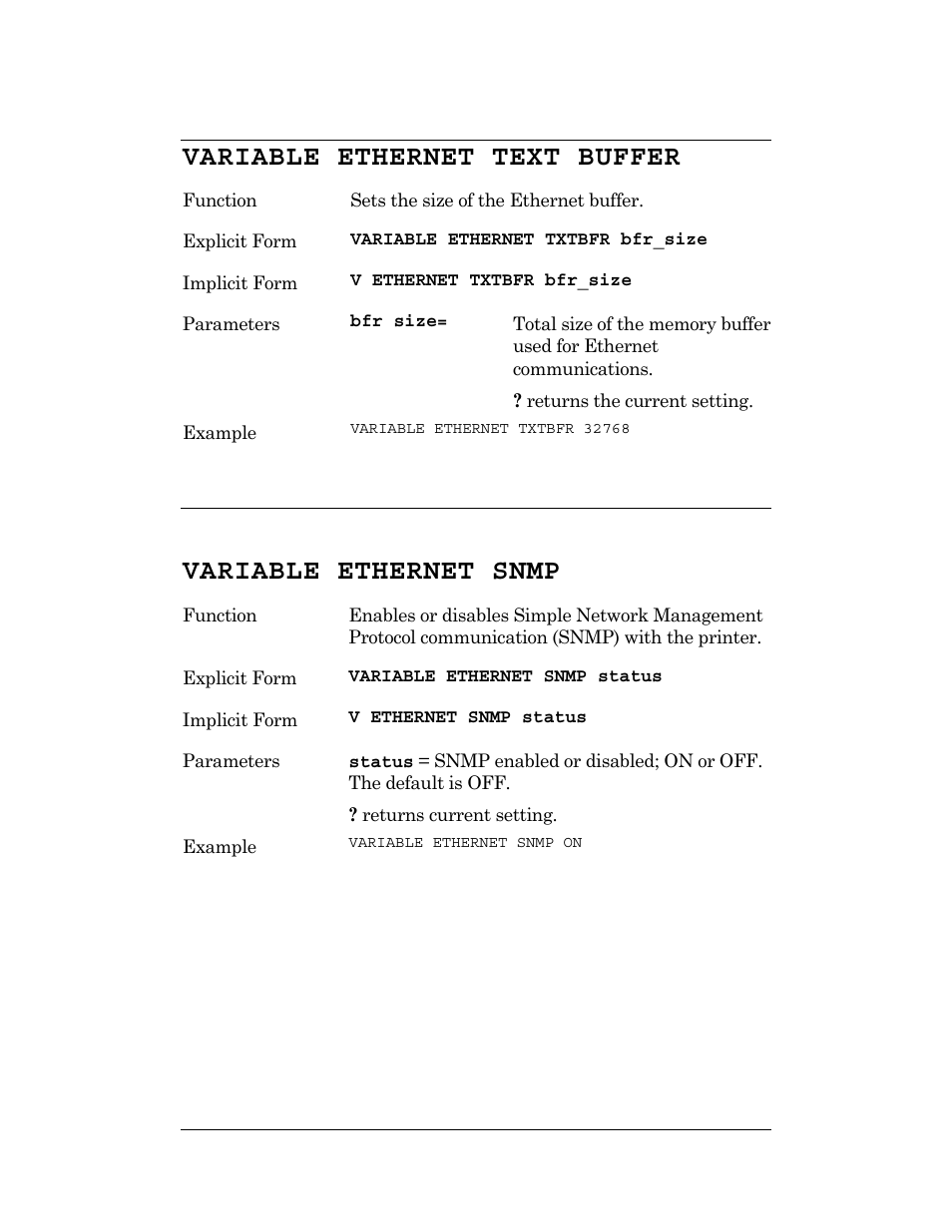 Variable ethernet snmp, Variable ethernet text buffer | CognitiveTPG DLXi User Manual | Page 296 / 326