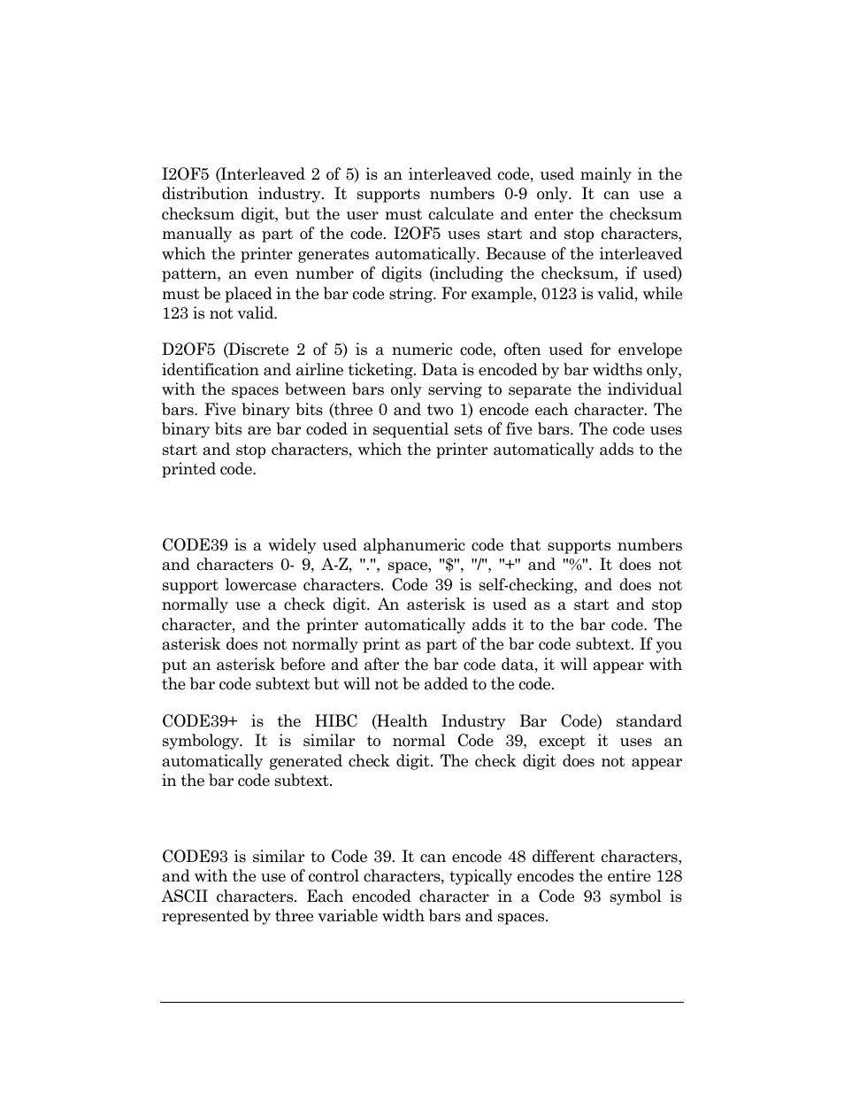 I2of5 and d2of5, Code39 and code39, Code93 | I2of5 and d2of5 code39 and code39+ code93 | CognitiveTPG DLXi User Manual | Page 298 / 326