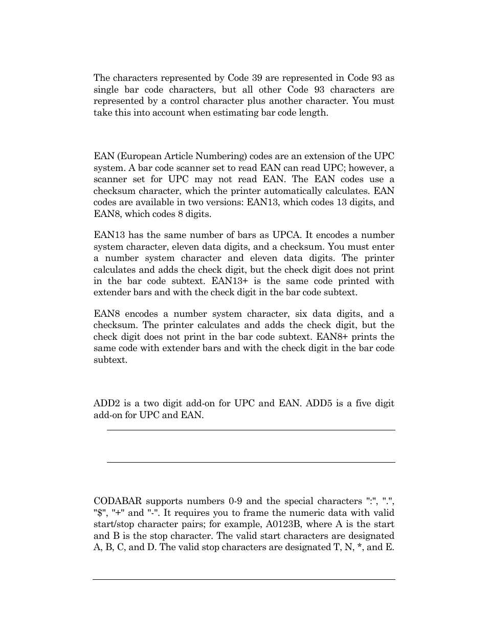 Ean, ean8, and ean13, Add2, add5, Codabar | Ean, ean8, and ean13 add2, add5 codabar | CognitiveTPG DLXi User Manual | Page 299 / 326